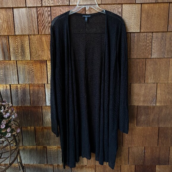 Eileen Fisher Black Classic Long Line Open Cardigan Hemp/Nylon in Women's 1X - Picture 1 of 6